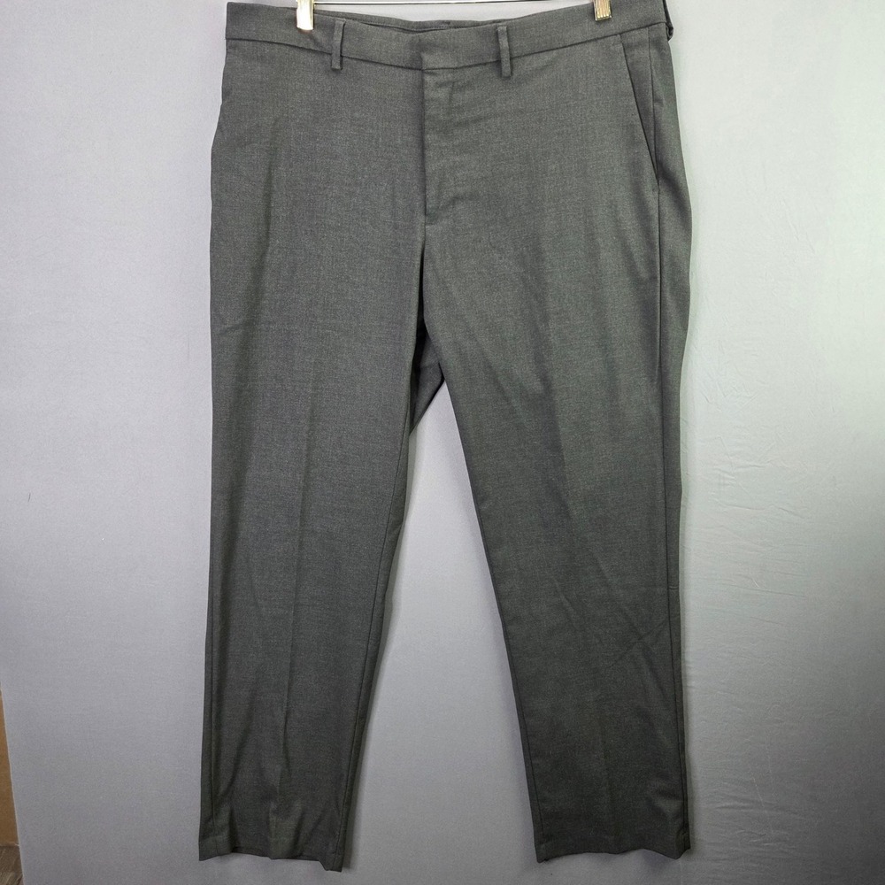 J.M. Haggar Dress Pants Premium Stretch Straight Fit 38x32 Grey Flat Front Mens